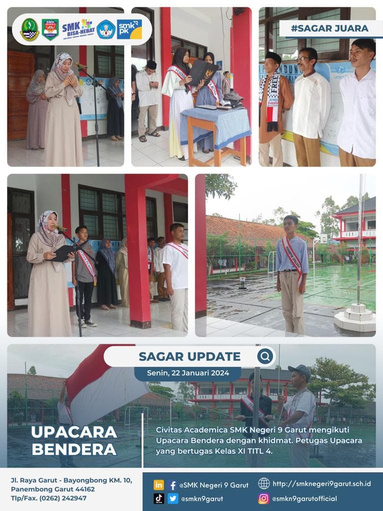 Meskipun Hujan, Upacara Hari Senin SMKN 9 Garut Tetap Khidmat Dengan Menggunakan Pakaian Khas Santri
