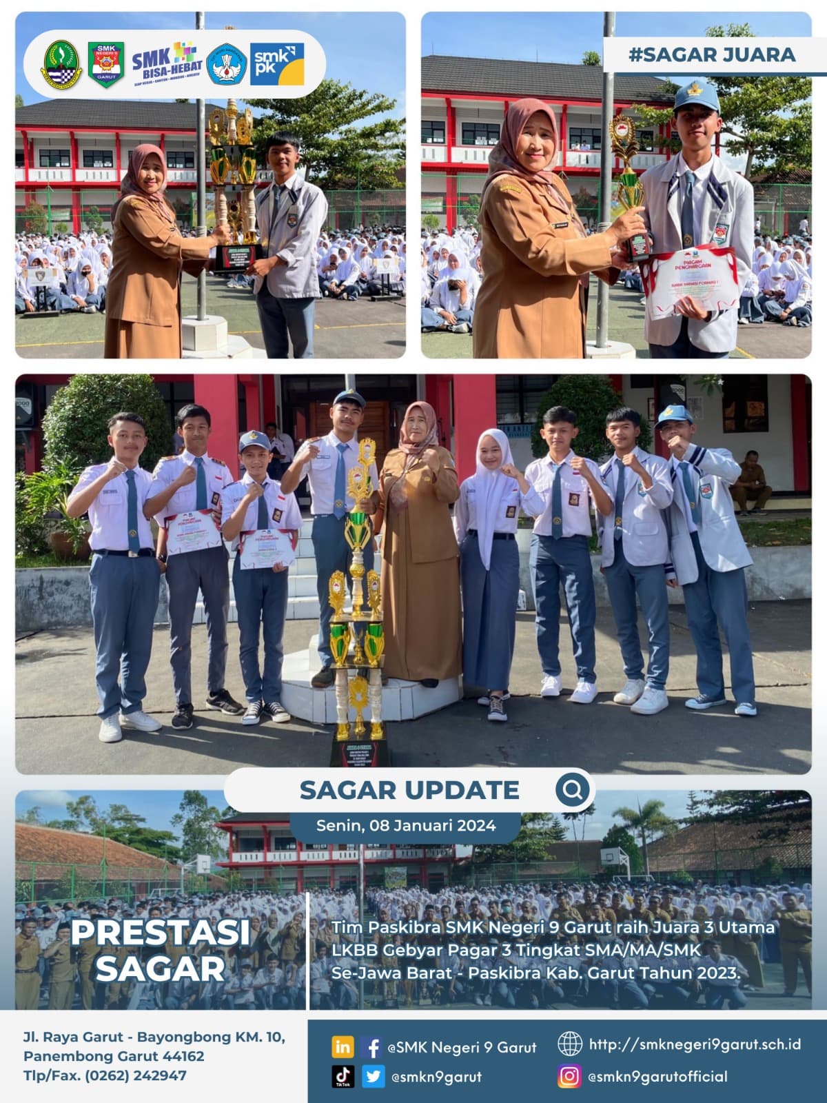Luarbiasa, Tim Paskibra SMKN 9 Garut Raih Juara 3 Utama LKBB Gebyar Pagar 3 Se-Jawa Barat