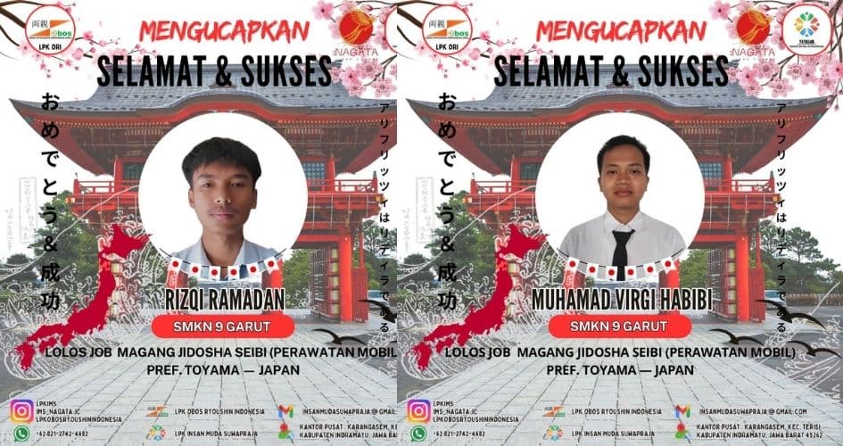 Tembus Pasar Kerja Internasional, Dua Alumni SMKN 9 Garut Lolos Magang di Jepang